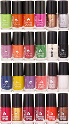 

Aroma Care Nail Polish Set of 24 Pcs ( Multicolor Set No. 6) Green, Pink, Purple, Orange, Red, Blue, Yellow, White, Top Coat, Black, Golden, Silver, Magenta, Light Golden, Wine(Pack of 24)