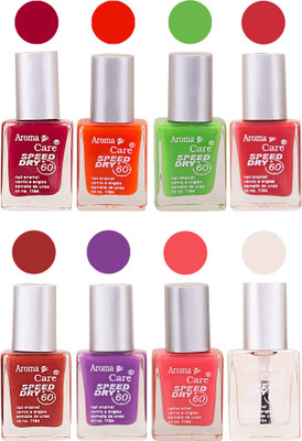 

Aroma Care Orange Matte Nail Polish Combo 01072016189 Maroon, Orange, Golden, Maroon, Green, Magenta, Light Orange, Red, Peach, Purple, Pink, Blue, Yellow, Black, Base Coat, Nude(Pack of 8)