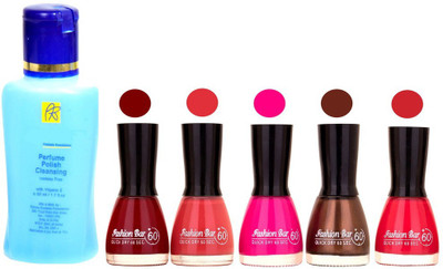 

Fashion Bar Nail Polish With Free Rythmx Nail Polish Remover Combo Offer (Neon Shades at Incredible Value) 1547 Maroon,Pink,Mazanta,Choco Brown,Pink(Pack of 5)