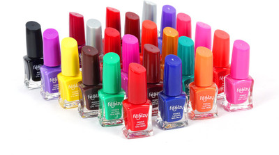 

Foolzy 24 Different Nail Polish Orange, Black, Green, Dark Green, Purple, Golden, Blood Red, Lemon, Maroon, Chocolate(Pack of 24)