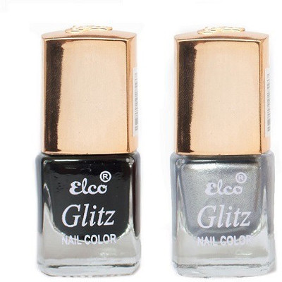 

Elco Glitz Premium Nail Enamel-Pack of 2 Midnight Black, Electric Silver