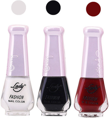 

Lady Fashion Nail Polish 2508201610 White,Black,Maroon,(Pack of 3)