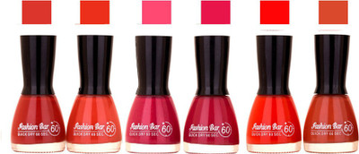 

Fashion Bar Long Stay Pack of 6 Unique Nail Polish Combo 301 Redish Brown , Badami Pink,Shimmer Mazanta,Move,Mehroon,Glitter Silver(Pack of 6)