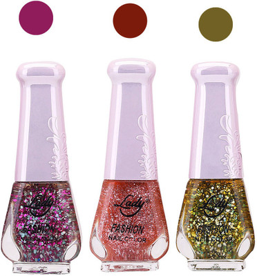 

Lady Fashion Glitter Nail Polish 04102028 Pink,Brown,Green,(Pack of 3)