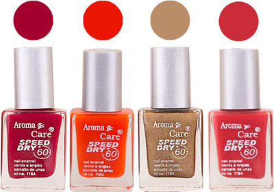 

Aroma Care Maroon Nail Polish Combo 2506201608 Maroon, Orange, Golden, Red(Pack of 4)