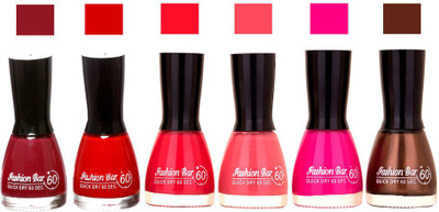 Flipkart - Fashion Bar Long Stay Pack of 6 Unique Nail Polish Combo 301 Move, red , pink , neon pink , Mazanta pink, brown(Pack of 6)