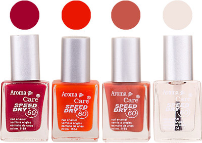 

Aroma Care Maroon Nail Polish Combo 2506201691 Maroon, Orange, Red, Base Coat, Nude(Pack of 4)