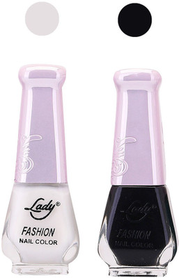 Lady Fashion Nail Polish Combo 210820202 White,Black,(Pack of 2)