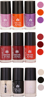 Aroma Care Gel Based Nail Paint Set Of 9 Pcs Multicolor Set 154(Pack of 9)