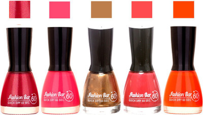 

Fashion Bar Shimmer Pink,Neon Pink,Browny Gold ,Pink,Orange Shades Nail Polish 145305 Shimmer Pink,Neon Pink,Browny Gold ,Pink,Orange(Pack of 5)
