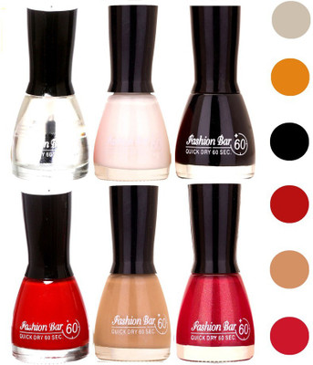 

Fashion Bar Quick Dry Nail Polish (Pack of 6)125 Multicolor,(Pack of 6)
