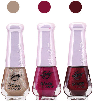 Lady Fashion Nail Polish 091020160101 Silver,Purple,Maroon,(Pack of 3)
