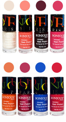 

Bonjour Paris Matte Nail Polish Combo 2-6 Multicolor,(Pack of 8)