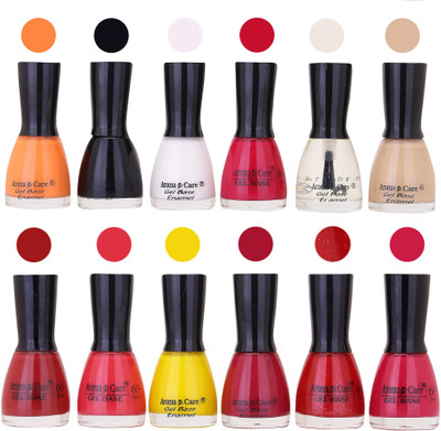 

Aroma Care Wholesale Rate Nail Polish Combo Set of 12 Pcs ( Multicolor) 37 Light Orange, Black, White, Maganta, Top Coat, Skin, Coffee, Nude, Yellow, Maganta, Red Sparkle, Maganta Glaiter(Pack of 12)