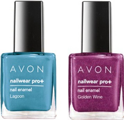Avon Nailwear Pro+ Nail Enamel (set of 2) Lagoon - Golden Wine(Pack of 2)