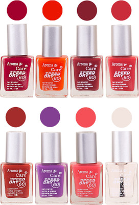 

Aroma Care Orange Matte Nail Polish Combo 01072016134 Maroon, Orange, Golden, Maroon, Green, Magenta, Light Orange, Red, Peach, Purple, Pink, Blue, Yellow, Black, Base Coat, Nude(Pack of 8)