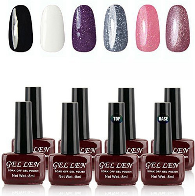 

Gellen Soak Off Gel Uv Led Gel Each Mixed Colors + Top Base Coats Set Nail Art Manicure Selective Collection 01 Dark(Pack of 6)