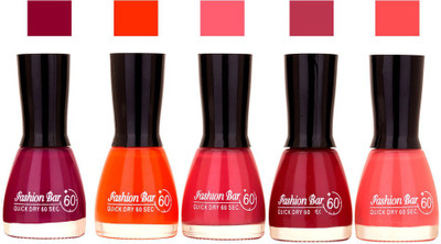 

Fashion Bar Mauve ,Dark Orange ,Pink,Mauve ,Pink Light Shades Nail Polish 145344 Mauve ,Dark Orange ,Pink,Mauve ,Pink Light(Pack of 5)