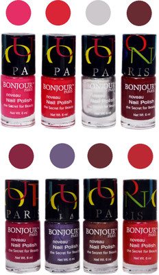 Bonjour Paris Matte Nail Polish Combo 5-9 Multicolor,(Pack of 8)