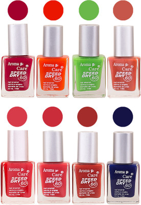 

Aroma Care Orange Matte Nail Polish Combo 01072016175 Maroon, Orange, Golden, Maroon, Green, Magenta, Light Orange, Red, Peach, Purple, Pink, Blue, Yellow, Black, Base Coat, Nude(Pack of 8)
