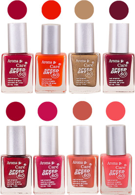 

Aroma Care Orange Matte Nail Polish Combo 0107201628 Maroon, Orange, Golden, Maroon, Green, Magenta, Light Orange, Red, Peach, Purple, Pink, Blue, Yellow, Black, Base Coat, Nude(Pack of 8)