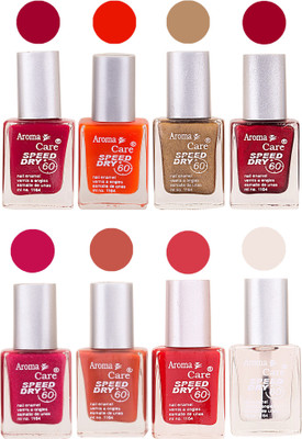 

Aroma Care Orange Matte Nail Polish Combo 0107201642 Maroon, Orange, Golden, Maroon, Green, Magenta, Light Orange, Red, Peach, Purple, Pink, Blue, Yellow, Black, Base Coat, Nude(Pack of 8)