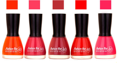 

Fashion Bar Orange ,Pink ,Mauve ,Red ,Loutos Pink Shades Nail Polish 145298 Orange ,Pink ,Mauve ,Red ,Loutos Pink(Pack of 5)
