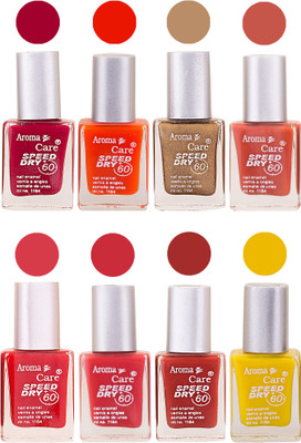 

Aroma Care Orange Matte Nail Polish Combo 0107201655 Maroon, Orange, Golden, Maroon, Green, Magenta, Light Orange, Red, Peach, Purple, Pink, Blue, Yellow, Black, Base Coat, Nude(Pack of 8)
