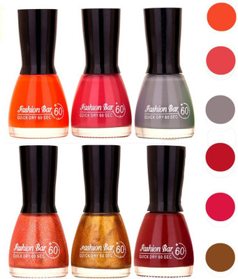 

Fashion Bar Quick Dry Nail Polish (Pack of 6)131 Multicolor,(Pack of 6)