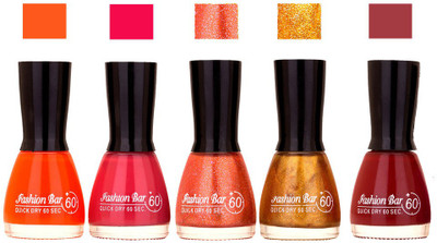 

Fashion Bar Orange,Pink,Shimmer Orange Glitter Gold ,Maroon Shades Nail Polish 145309 Orange,Pink,Shimmer Orange Glitter Gold ,Maroon(Pack of 5)