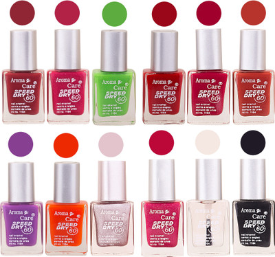 

Aroma Care Orange Nail Polish Combo 909201628 Orange, Pink, Golden, Maroon, Nude, Green, Red, Purple, Silver, Blue, Yellow, Magenta, Peach, Black(Pack of 12)