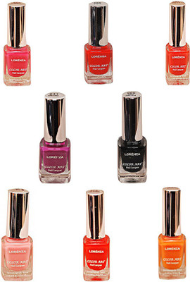 

Lorenza Combo Set-24 Nail Lacquer (Pack Of 8) Sunflower-262, My Bebe-310, Pink Redefined-327, This Is It-455, Las Veaas-472, Cherry-566, Mauved-641, Black Diamond-900(Pack of 8)