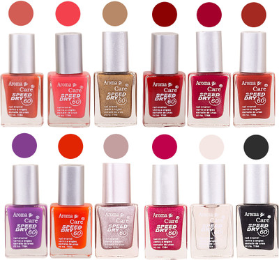 

Aroma Care Orange Nail Polish Combo 909201618 Orange, Pink, Golden, Maroon, Nude, Green, Red, Purple, Silver, Blue, Yellow, Magenta, Peach, Black(Pack of 12)