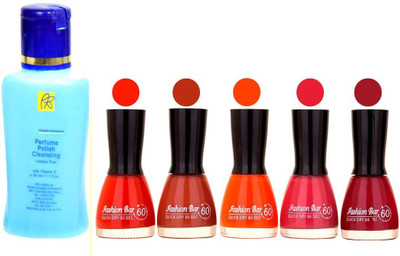 

Fashion Bar Nail Polish With Free Rythmx Nail Polish Remover Combo Offer (Neon Shades at Incredible Value) 1571 Orange,Musted,Orange,Pink,Cherry(Pack of 5)