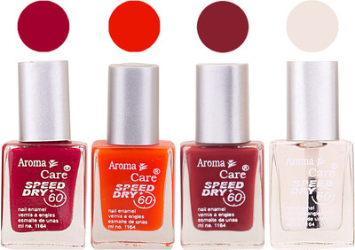 

Aroma Care Maroon Nail Polish Combo 2506201631 Maroon, Orange, Maroon, Base Coat, Nude(Pack of 4)