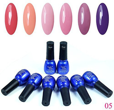 

Candy Lover New Soak Off Uv Led Gel Nails Polish Lacquers Sets Colors Gel + Primer Base +Top Coat Starter Decoration Art Kits 005 Lacquer(Pack of 6)