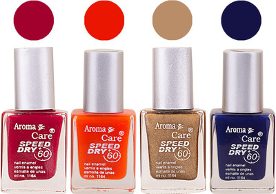 

Aroma Care Maroon Nail Polish Combo 2506201613 Maroon, Orange, Golden, Blue(Pack of 4)