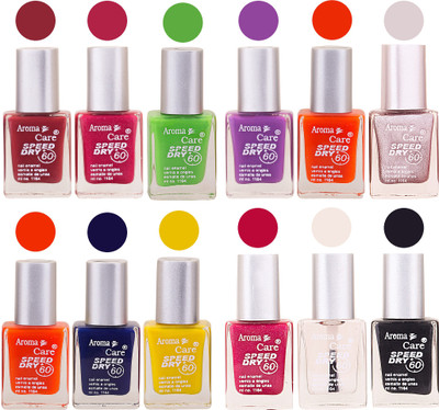 

Aroma Care Orange Nail Polish Combo 909201630 Orange, Pink, Golden, Maroon, Nude, Green, Red, Purple, Silver, Blue, Yellow, Magenta, Peach, Black(Pack of 12)