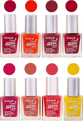 

Aroma Care Orange Matte Nail Polish Combo 01072016106 Maroon, Orange, Golden, Maroon, Green, Magenta, Light Orange, Red, Peach, Purple, Pink, Blue, Yellow, Black, Base Coat, Nude(Pack of 8)