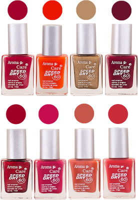 

Aroma Care Orange Matte Nail Polish Combo 0107201625 Maroon, Orange, Golden, Maroon, Green, Magenta, Light Orange, Red, Peach, Purple, Pink, Blue, Yellow, Black, Base Coat, Nude(Pack of 8)