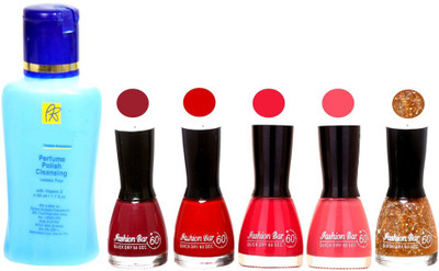 

Fashion Bar Nail Polish With Free Rythmx Nail Polish Remover Combo Offer (Neon Shades at Incredible Value) 1507 Mauve,Red,Pink,Pear Pink,Golden Jari(Pack of 5)