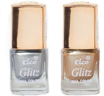 

Elco Glitz Premium Nail Enamel-Pack of 2 Electric Silver, Golden Hue