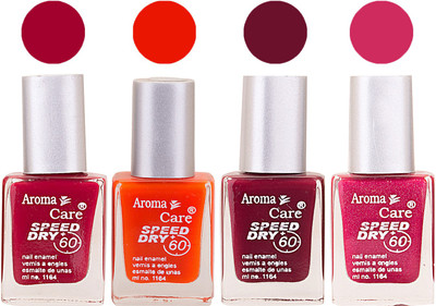 

Aroma Care Maroon Nail Polish Combo 2506201654 Maroon, Orange, Red, Pink(Pack of 4)