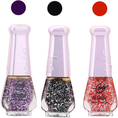 

Lady Fashion Glitter Nail Polish 04102034 Purple,Black,Red,(Pack of 3)