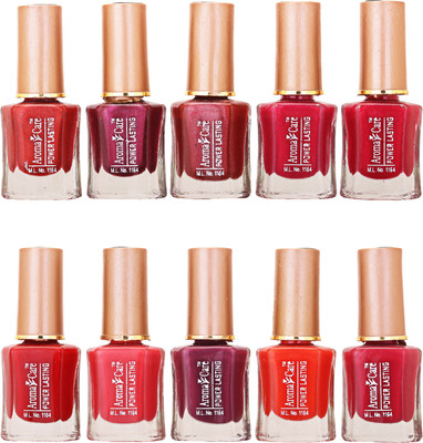 

Aroma Care Wholesale Rate Nail Polish Set of 10 Pcs (Multicolor) 04 Red, Maroon, Light Maroon, Dark Red, Light Red, Pink, Orange, Dark orange(Pack of 10)