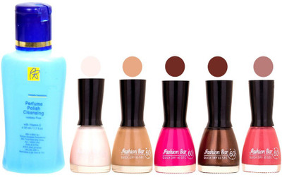 

Fashion Bar Nail Polish With Free Rythmx Nail Polish Remover Combo Offer (Neon Shades at Incredible Value) 1561 White,Nude,Rani Pink,Brwon Dark,Pink(Pack of 5)