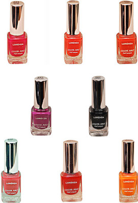 

Lorenza Combo Set-14 Nail Lacquer (Pack Of 8) Sunflower-262, Girlie-315, Fuchsia its Hot-324, OMG-404, This Is It-455, Party Time-550, Mauved-641, Black Diamond-900(Pack of 8)