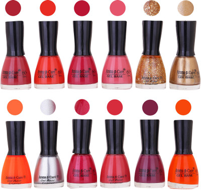 Aroma Care Wholesale Rate Nail Polish Combo Set of 12 Pcs ( Multicolor) 44 Coffee, Redish Orange, Maganta, Peach, Golden Jerry, Golden Glaiter, Light Orange, Silver, Maganta Glaiter, Dark Nude, Wine, Neon Orange(Pack of 12)