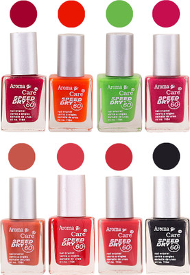 

Aroma Care Orange Matte Nail Polish Combo 01072016170 Maroon, Orange, Golden, Maroon, Green, Magenta, Light Orange, Red, Peach, Purple, Pink, Blue, Yellow, Black, Base Coat, Nude(Pack of 8)