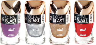 

Elco Coral Nail Polish - (Pack Of 4) Electric Silver, Cherry Red, Lilac Purple, Golden Hue